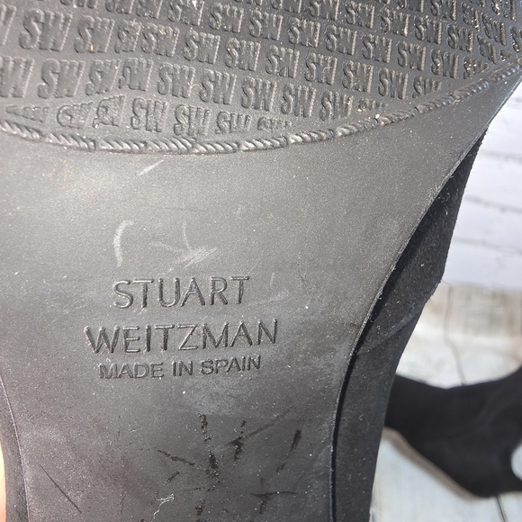 Stuart Weitzman Black Over-the-Knee Suede Tiemodel Almond Toe Womens Boots 9 EUC - Picture 7 of 15